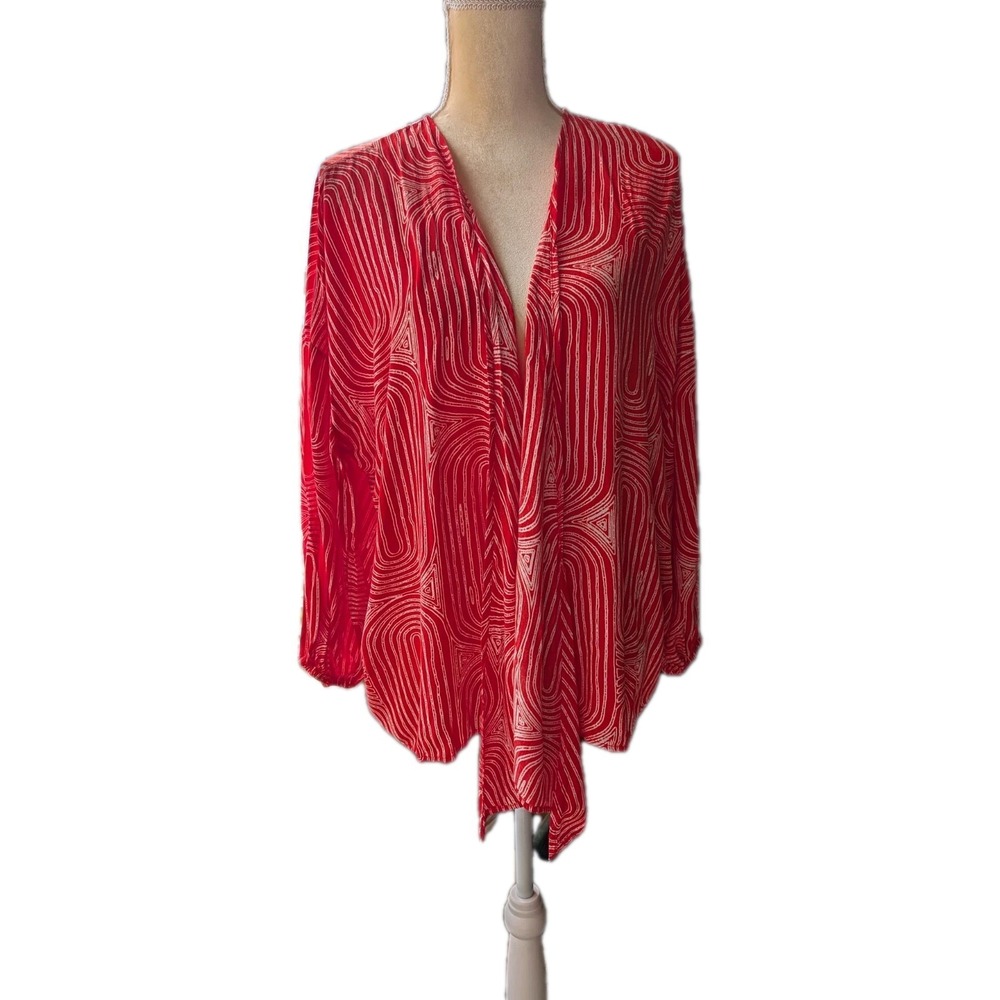 Nordstrom Rack Women Jacket Size L Red White Long Sleeves Asymmetrical Hem